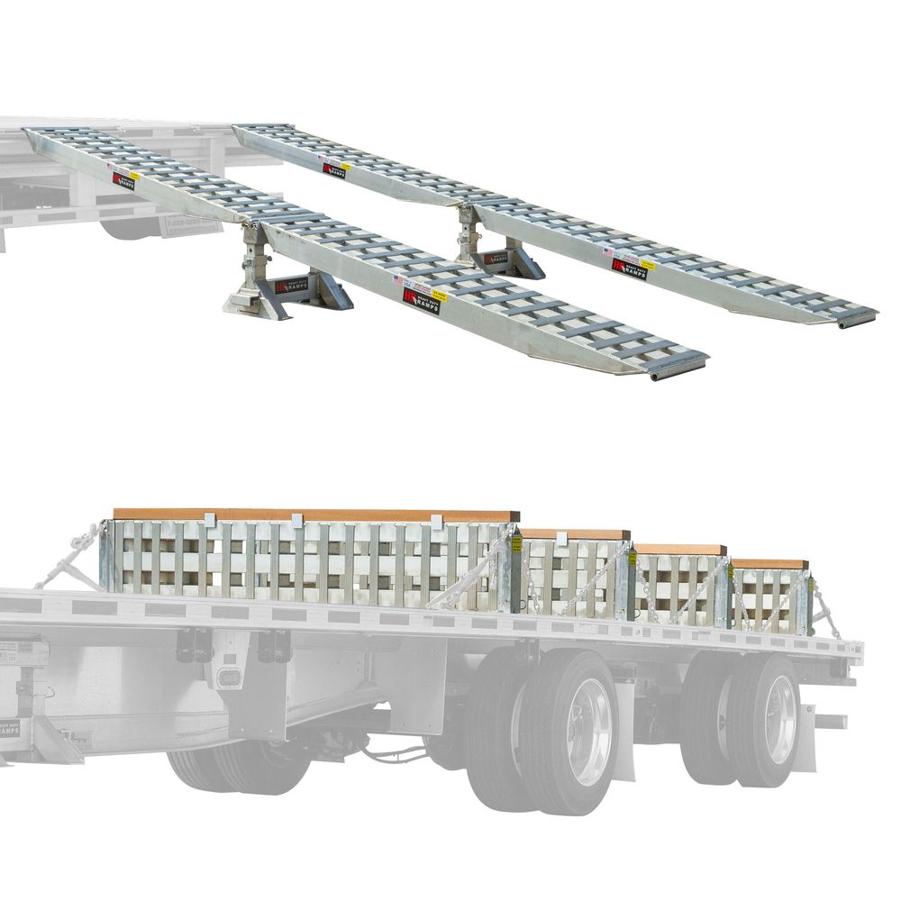Heavy Duty Ramps | 4 Bunk Load Leveler / 4 Ramp System | Model 20-16-192-02-02-MLL-4 | 8' L x 16" W | 20,000 lb. Capacity | Horsepower 23 HP | For 102" Step Deck Trailers with 16" Drop