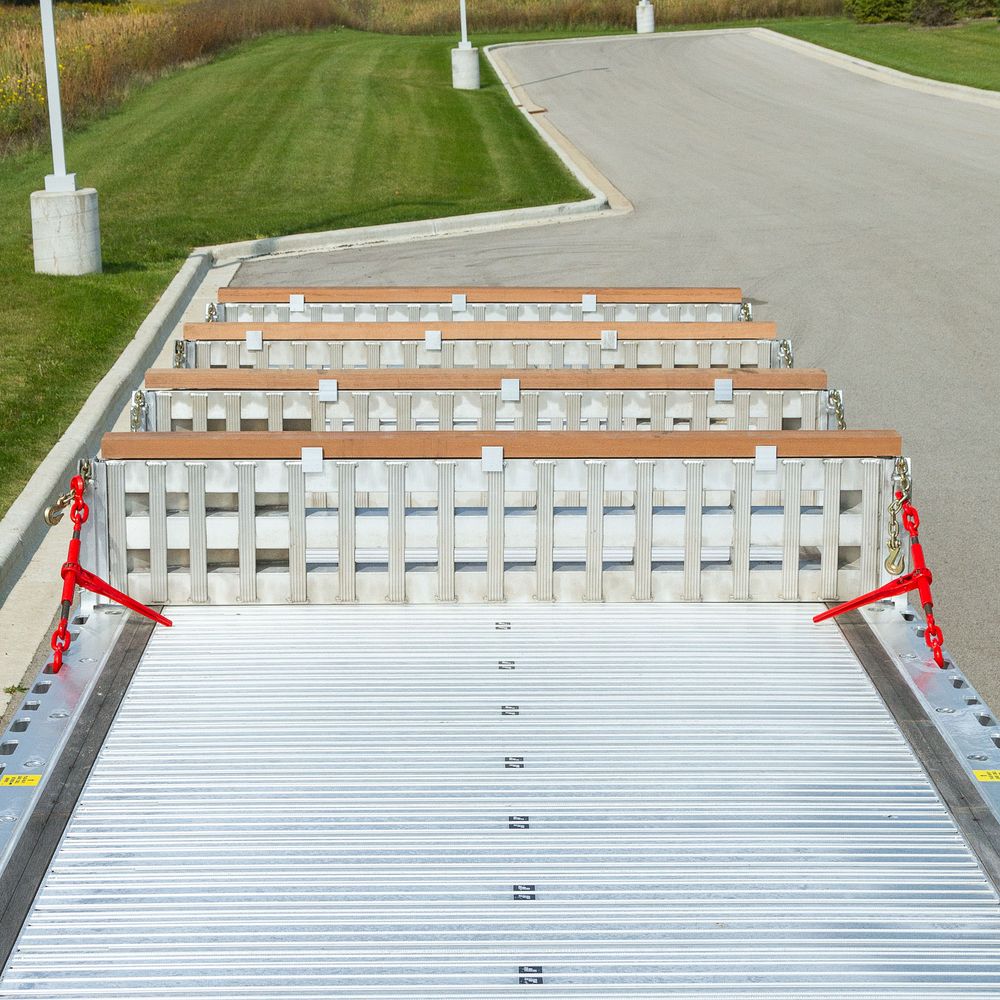Heavy Duty Ramps | 4 Bunk Load Leveler / 4 Ramp System | Model 20-16-192-02-02-MLL-4 | 8' L x 16" W | 20,000 lb. Capacity | Horsepower 23 HP | For 102" Step Deck Trailers with 16" Drop