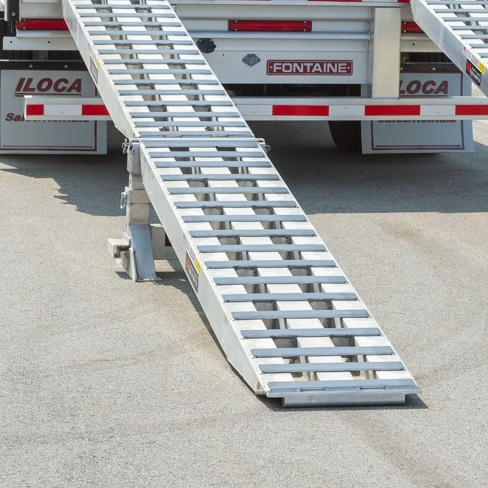 Heavy Duty Ramps | 4 Bunk Load Leveler / 4 Ramp System | Model 20-16-192-02-02-MLL-4 | 8' L x 16" W | 20,000 lb. Capacity | Horsepower 23 HP | For 102" Step Deck Trailers with 16" Drop