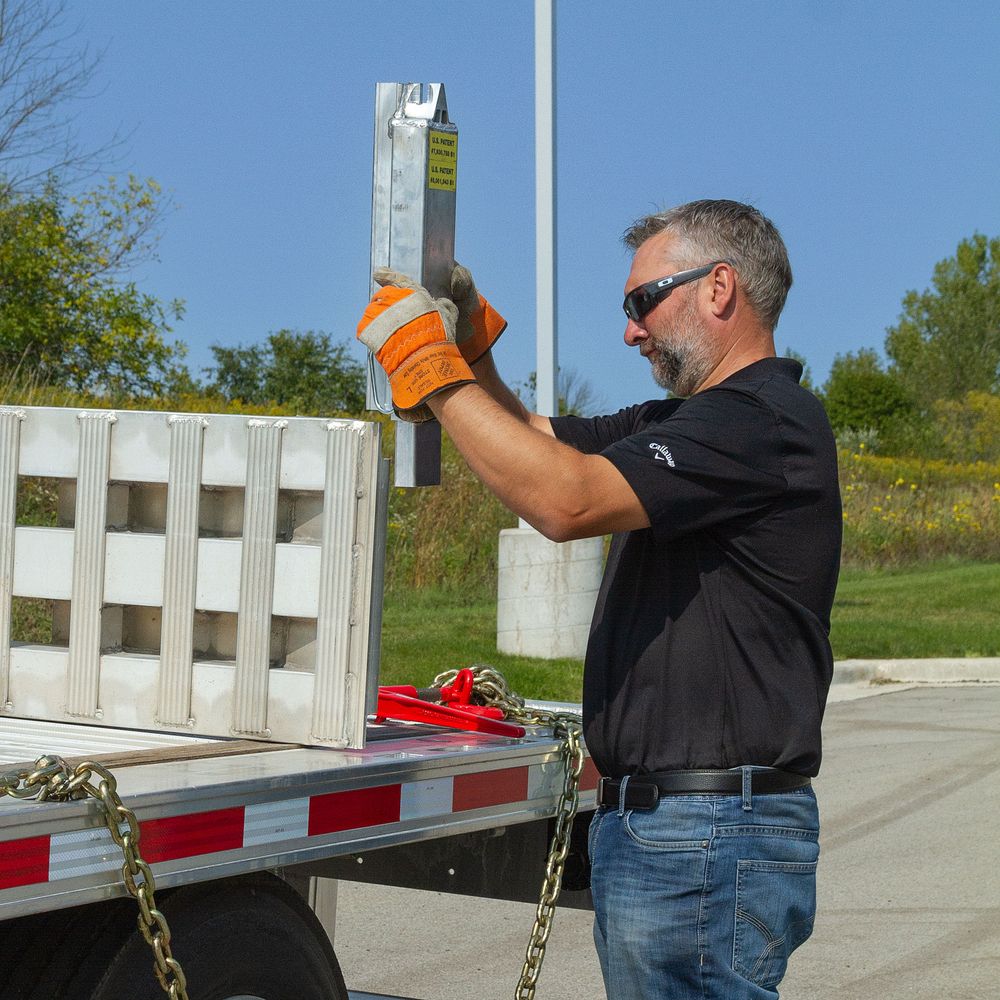 Heavy Duty Ramps | 4 Bunk Load Leveler / 4 Ramp System | Model 20-16-192-02-02-MLL-4 | 8' L x 16" W | 20,000 lb. Capacity | Horsepower 23 HP | For 102" Step Deck Trailers with 16" Drop
