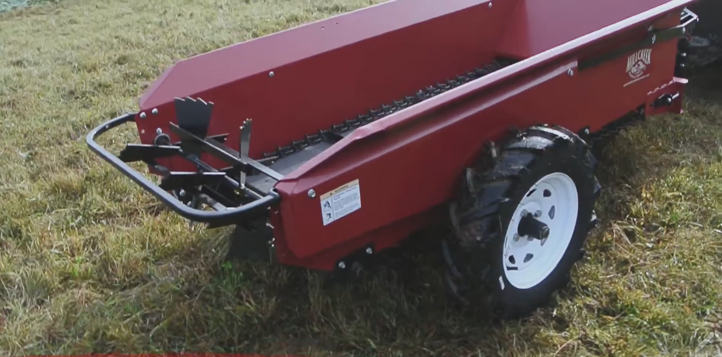 Millcreek | Compact Manure Spreader | Models 27+ & 37+ | 28" To 34″ Width | Capacity 28 cu. ft. To 37.3 cu. ft. | Ground Drive | Horsepower 12 To 15 HP | For Tractors