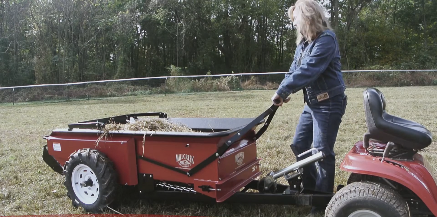 Millcreek | Compact Manure Spreader | Models 27+ & 37+ | 28" To 34″ Width | Capacity 28 cu. ft. To 37.3 cu. ft. | Ground Drive | Horsepower 12 To 15 HP | For Tractors