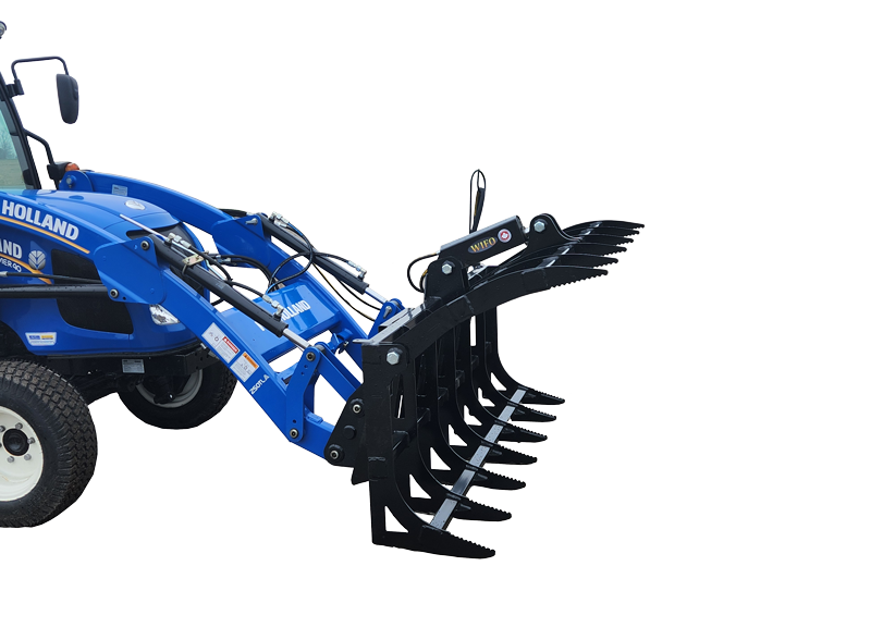 WIFO Equipment Grapple Rake Skid Steer Mount | Model GPSS/90" HOSE Series | Working Width 48″-66" | SSL Mount | 45 HP Max | For Tractor