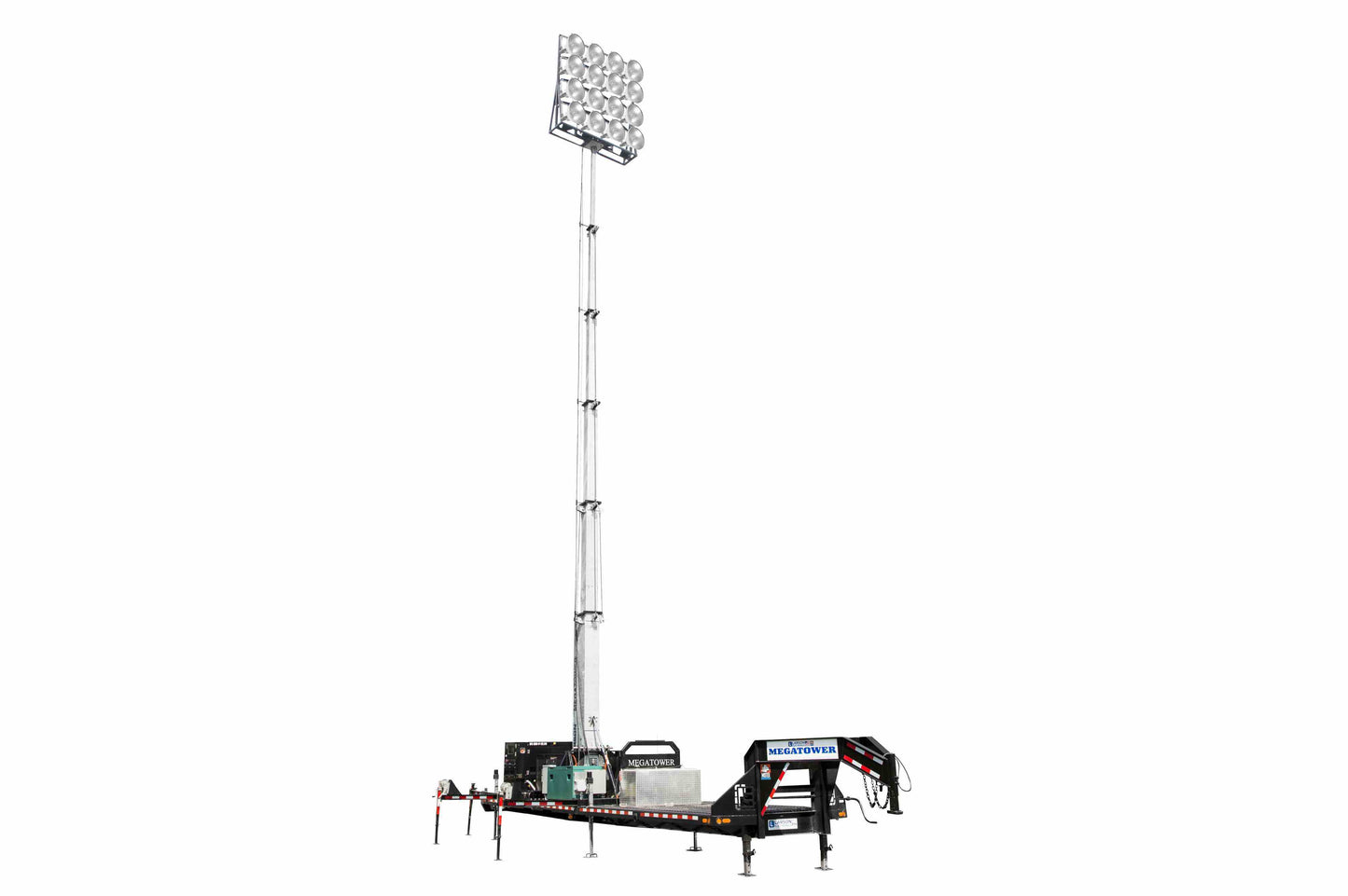 Larson Electronics 100' Hydraulic Megatower™ Light Plant - 33' Trailer - (16) MH Lamps - 20KW Genset - Auto Retract