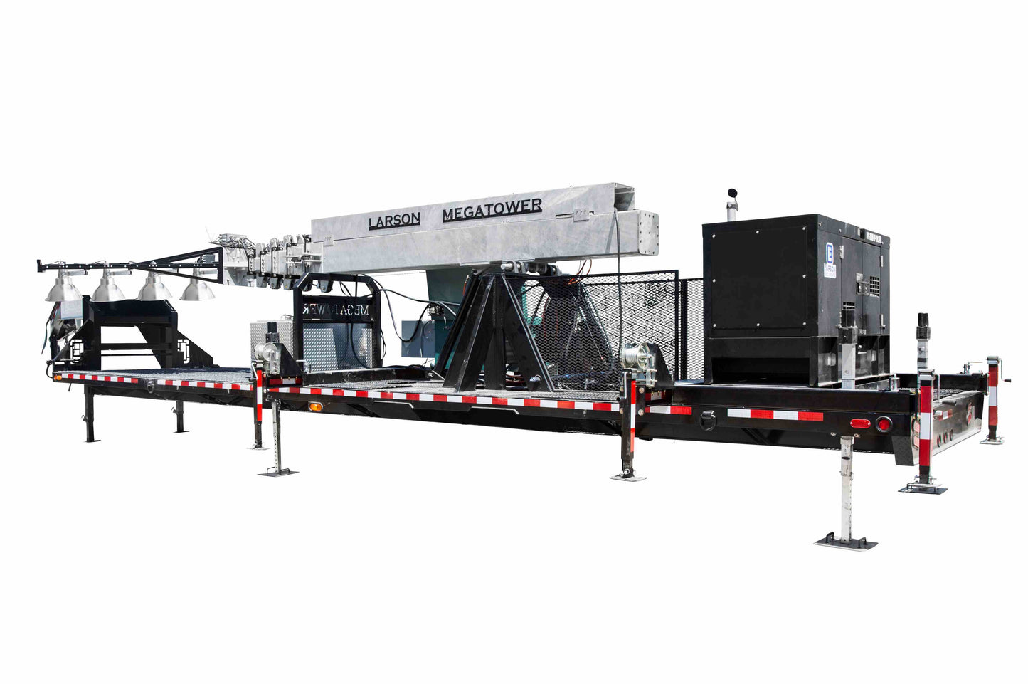 Larson Electronics 100' Hydraulic Megatower™ Light Plant - 33' Trailer - (16) MH Lamps - 20KW Genset - Auto Retract