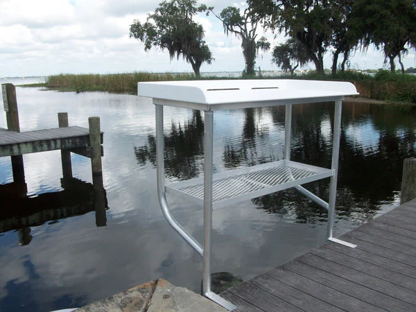 RIO MARINE CUSTOMS | Dock Overhang Fish Cleaning Table | Model FCS50-2 | 50" W x 23" D | Starboard Surface | Universal Waterfront Dock