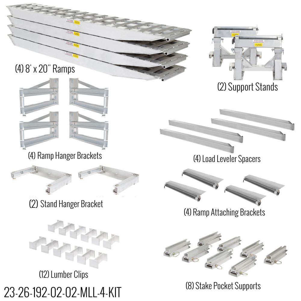 Heavy Duty Ramps | 4 Bunk Load Leveler / 4 Ramp Master Kit | Model 23-26-192-02-02-MLL-4-KIT | Width 20" | Length 8' | Capacity 23,500 lb per Axle | For 26" Step Deck Trailers