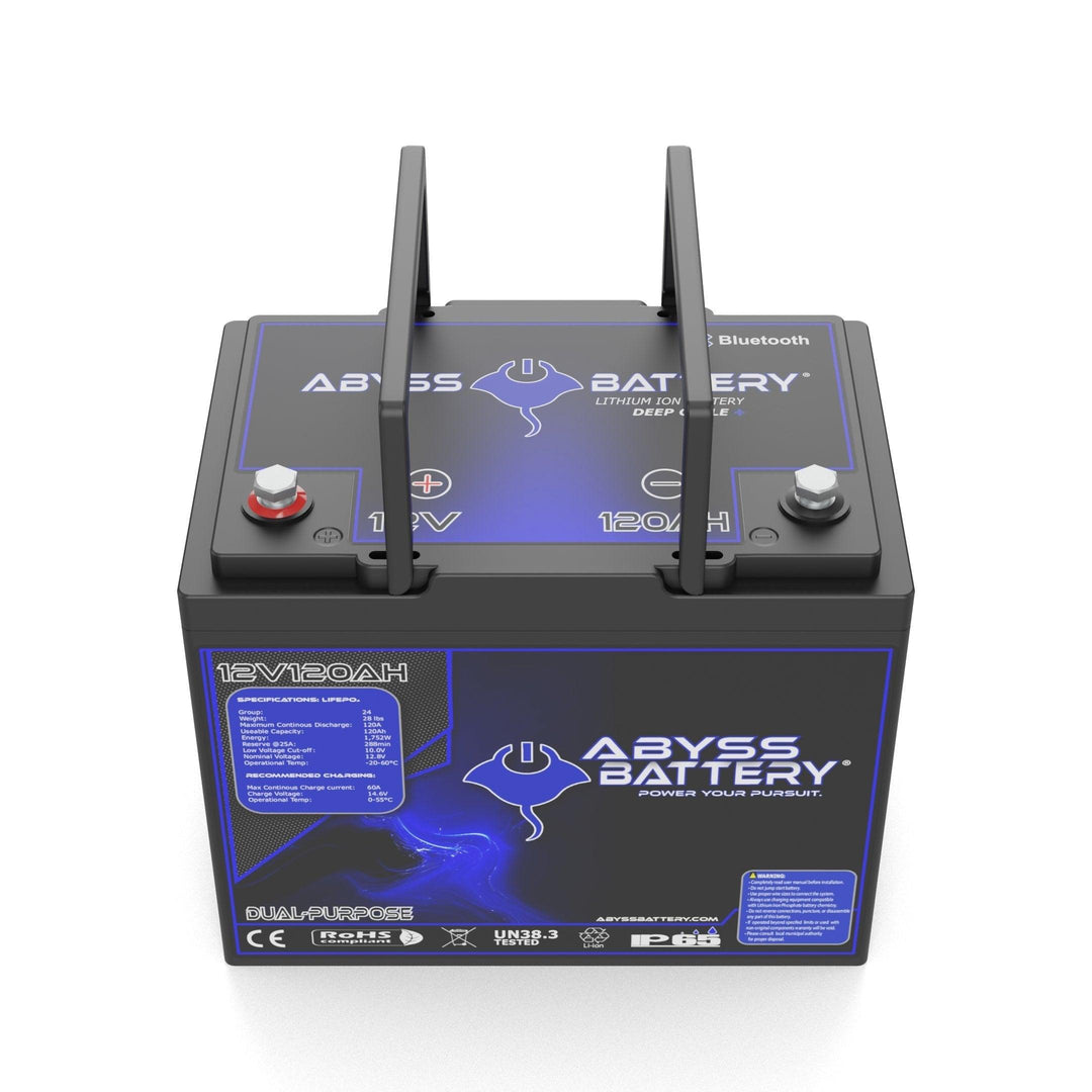 Abyss® | Marine Lithium Battery | Model AB-12V100-DP | 1500 CCA / 100Ah | Group 24 | Dual Purpose Cranking & Deep Cycle | Bluetooth BMS | Built-In Heating | IP65 Waterproof