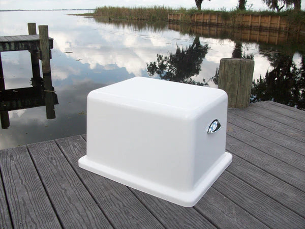 RIO MARINE CUSTOMS | Fiberglass Step Box | Rough Water | Model RWSB01 | 22" W x 18" D x 13" H | Stylish and Functional Storage | For Boat & Dock