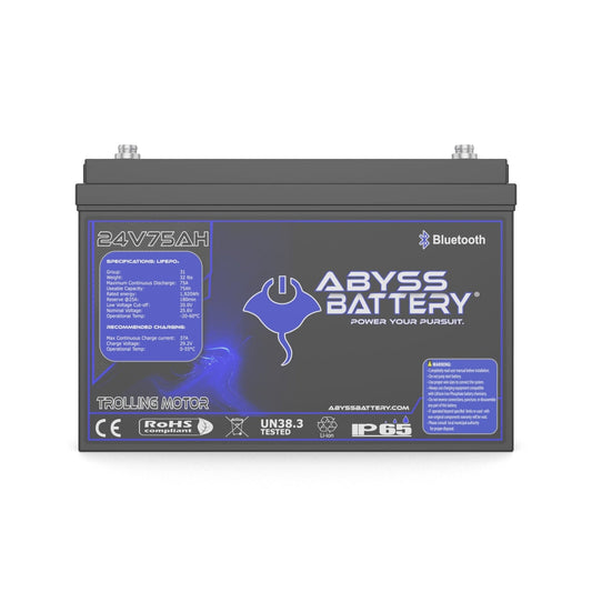 Abyss® | Lithium Trolling Motor Battery | Model AB-24V75-BT | Voltage 24V 75Ah | Group 31 | Bluetooth BMS | Built-In Heating | IP65 Waterproof
