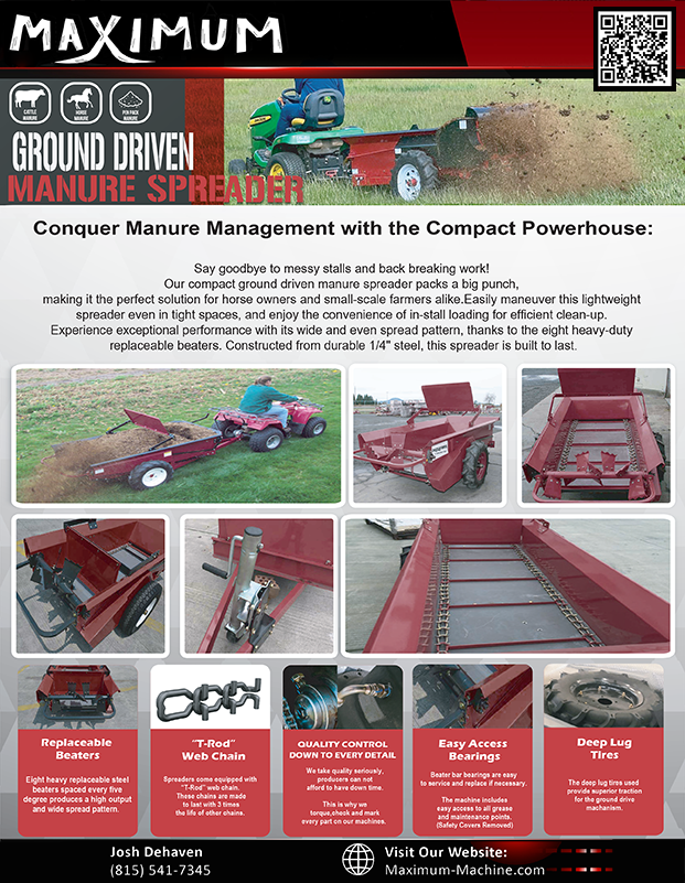 Maximum Machine Ground Driven Manure Spreader | Horse & Hobby Commercial Spreader | Model GD20 & GD25