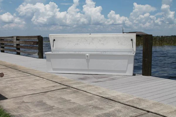 RIO MARINE CUSTOMS | Dock Box | Model CM09 | 96" W x 25" H x 22" D | Heavy-Duty Fiberglass | Universal Dock & Yacht