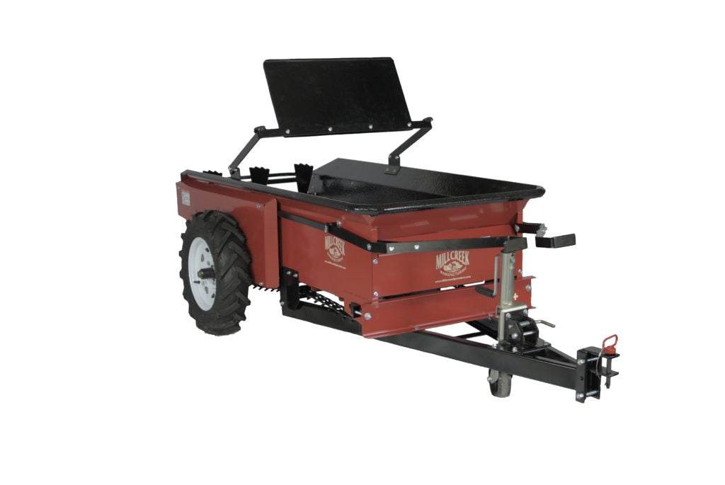 Millcreek | Compact Manure Spreader | Models 27+ & 37+ | 28" To 34″ Width | Capacity 28 cu. ft. To 37.3 cu. ft. | Ground Drive | Horsepower 12 To 15 HP | For Tractors