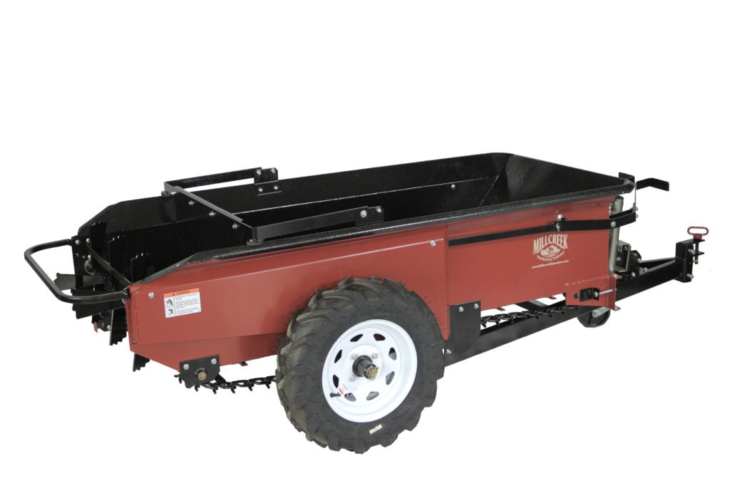 Millcreek | Compact Manure Spreader | Models 27+ & 37+ | 28" To 34″ Width | Capacity 28 cu. ft. To 37.3 cu. ft. | Ground Drive | Horsepower 12 To 15 HP | For Tractors