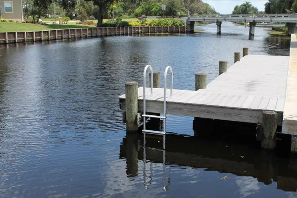 RIO MARINE CUSTOMS | 4-Step Big Foot Ladder | Model LD4BF | 18 5/8" W x 48" H | Wide Rungs | Universal Dock & Seawall & Pontoon