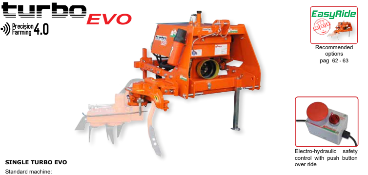 Rinieri Single Turbo EVO Inter-Row Cultivator | Row Width 67"-236" inches | Horsepower 50-80 HP | For Tractors
