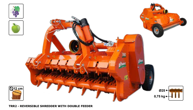 Rinieri Reversible Shredder With Double Feeder TRR2 150 - 200 Model | 59"-78" Working Width | 80 - 130HP For Tractor
