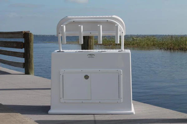RIO MARINE CUSTOMS | Fiberglass Leaning Post with Cabinet | Model CMSFLP | 42" W x 24" D x 30" H | Stylish and Functional Seating | For 22' to 32' Feet Boats