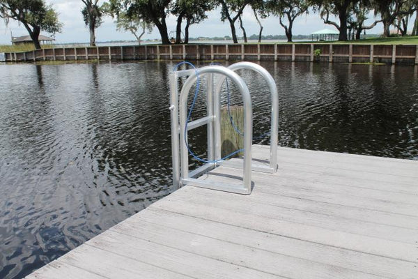 RIO MARINE CUSTOMS | 4-Step Lift Ladder | Model LD4LF-SHP | 17 9/16" W x 48" H | 550 lb Capacity | Manual Lift Design | Fixed & Floating Dock