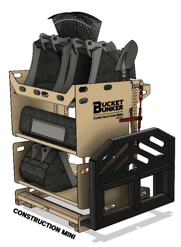 BUCKET BUNKER Construction Mini | Width 38" | Length 38" | Hydraulic Flow Range 8–15 GPM | Machine Size 1-3 Ton | For Skid Steers & Mini Excavators