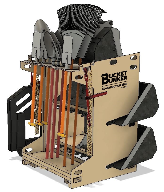 BUCKET BUNKER Construction Mini | Width 38" | Length 38" | Hydraulic Flow Range 8–15 GPM | Machine Size 1-3 Ton | For Skid Steers & Mini Excavators