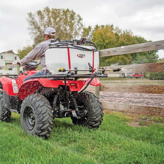 Fimco Pro Series 25-Gallon ATV Sprayer with Stainless Steel 3-Nozzle Broadcast Boom and Quick Release Gun | For ATV