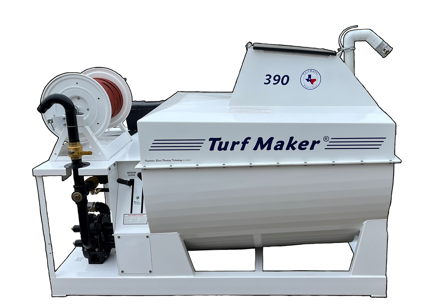 TurfMaker Hydroseeder | Model 390 (Hydraulic) | Total Capacity 390 Gallons | Skid Frame Width 47" | Single Axle Trailer Option