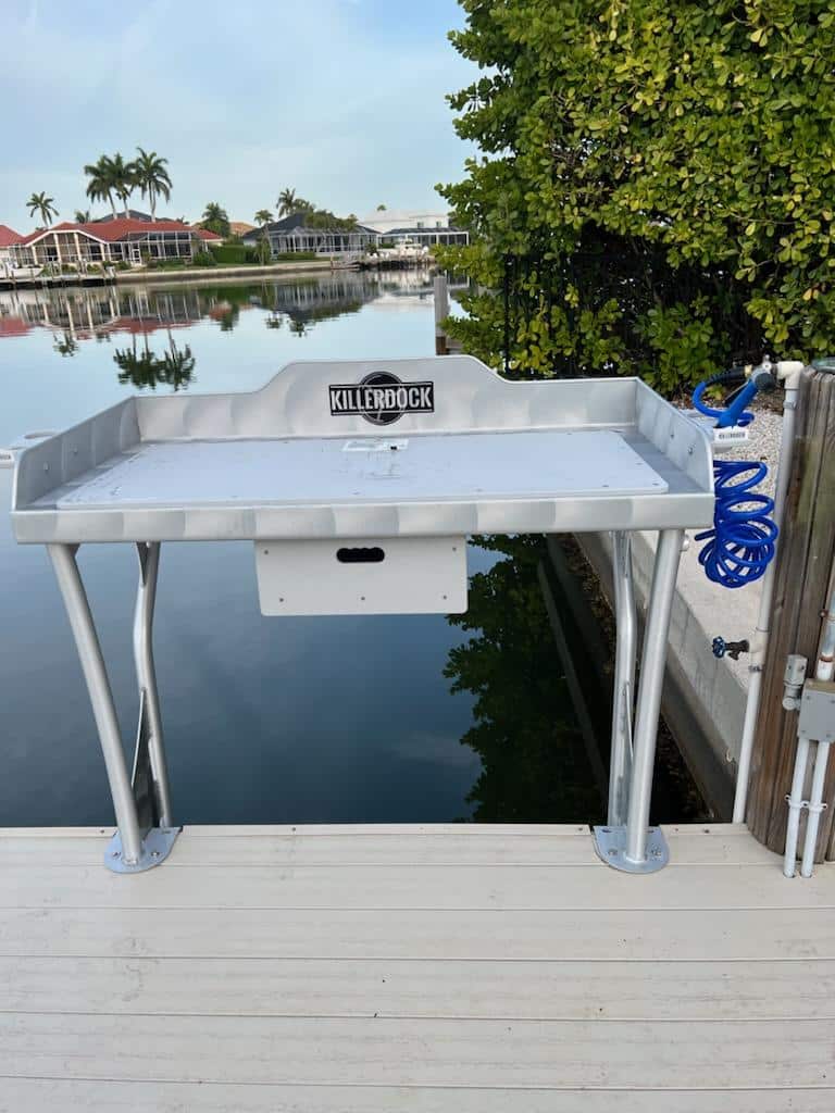 Killer Dock Fish Cleaning Station | Model Upscale 4 1/2 | Width 48" | Heavy-Duty Aluminum & Gray King Starboard | For Dock, Seawall, Deck & Patio