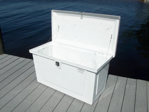 RIO MARINE CUSTOMS | Dock Box | Model CM01-S | 40" W x 21" H x 19" D | Dual Gas Shocks | Heavy-Duty Fiberglass | Universal Dock