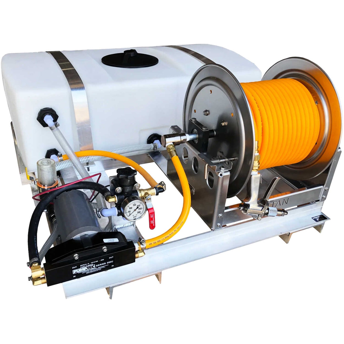 King’s Sprayers® | 50-Gallon Low-Profile Skid Sprayer With Pumptec 350U 12V Pump And Manual Hose Reel