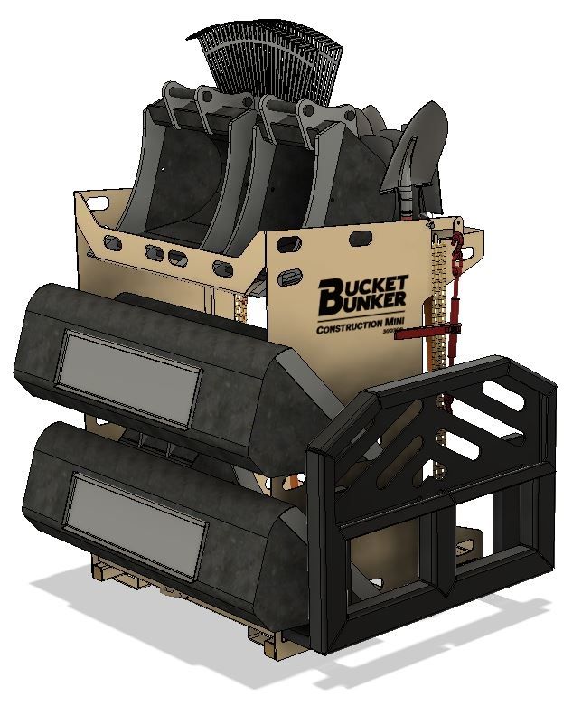 BUCKET BUNKER Construction Mini | Width 38" | Length 38" | Hydraulic Flow Range 8–15 GPM | Machine Size 1-3 Ton | For Skid Steers & Mini Excavators
