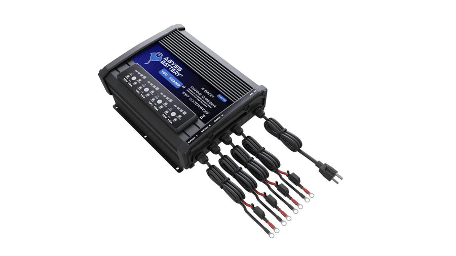ABYSS® | 4 Bank 12V On-Board Marine Battery Charger | Model AB-CRG-12V-4B | 40A Total Output | For LiFePO₄, AGM & Lead Acid Batteries