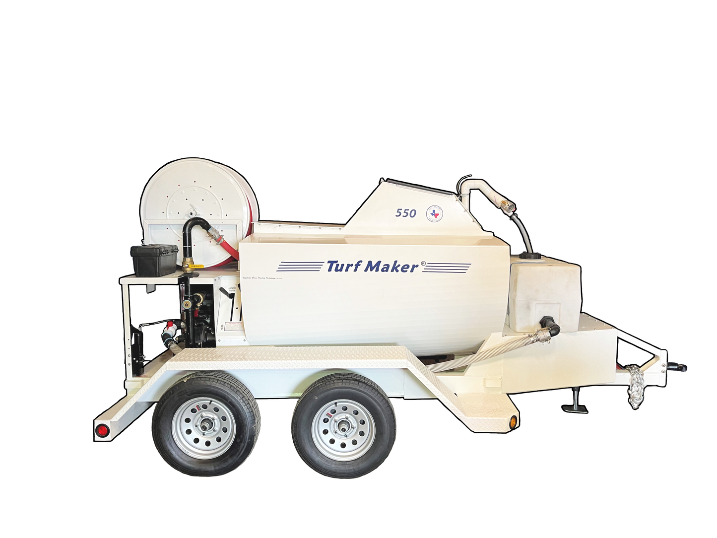 TurfMaker Hydroseeder | Model 550 (Hydraulic) | Total Capacity 550 Gallons | Skid Frame Width 47" | Double Axle Trailer Option