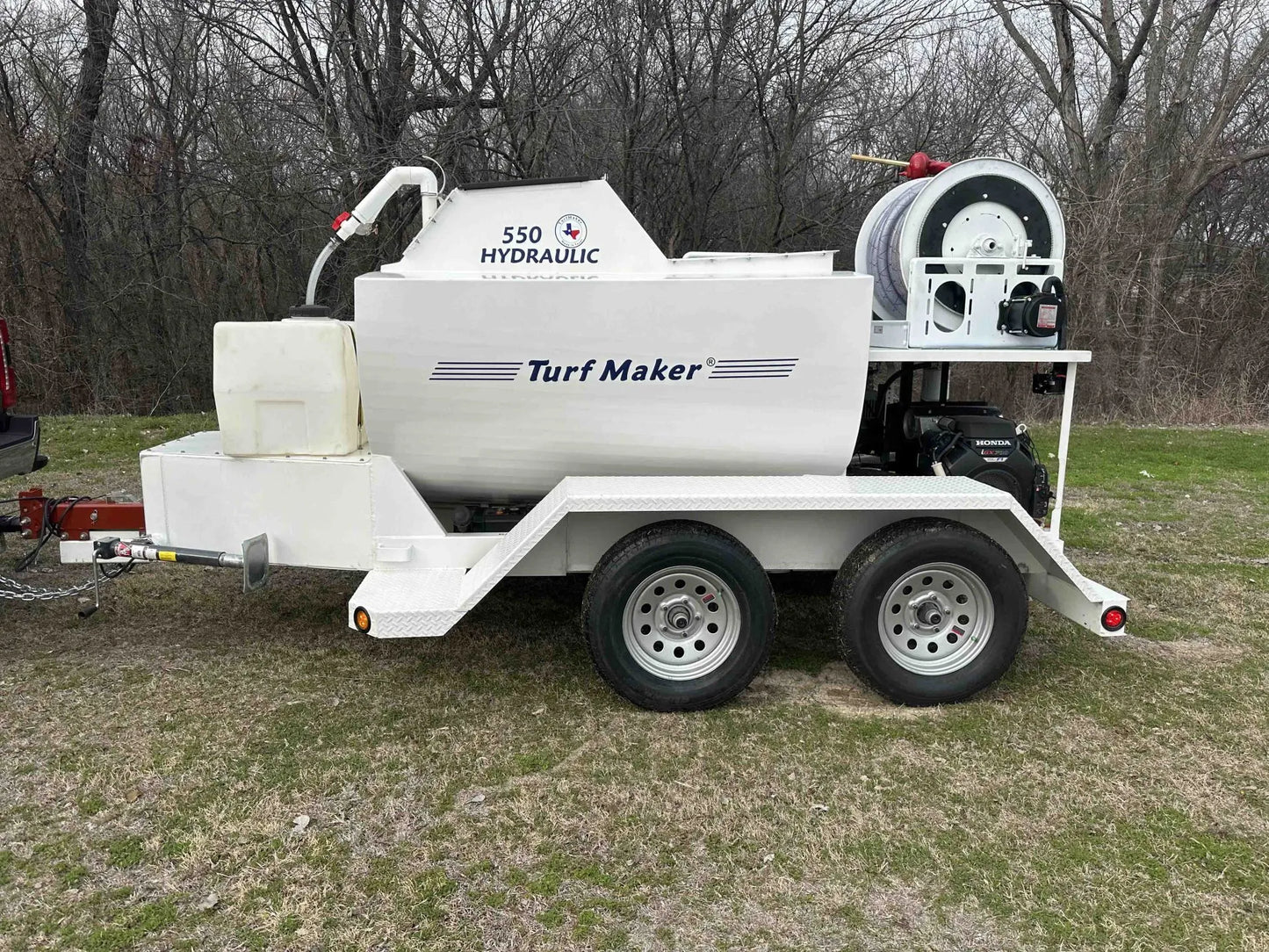 TurfMaker Hydroseeder | Model 550 (Hydraulic) | Total Capacity 550 Gallons | Skid Frame Width 47" | Double Axle Trailer Option