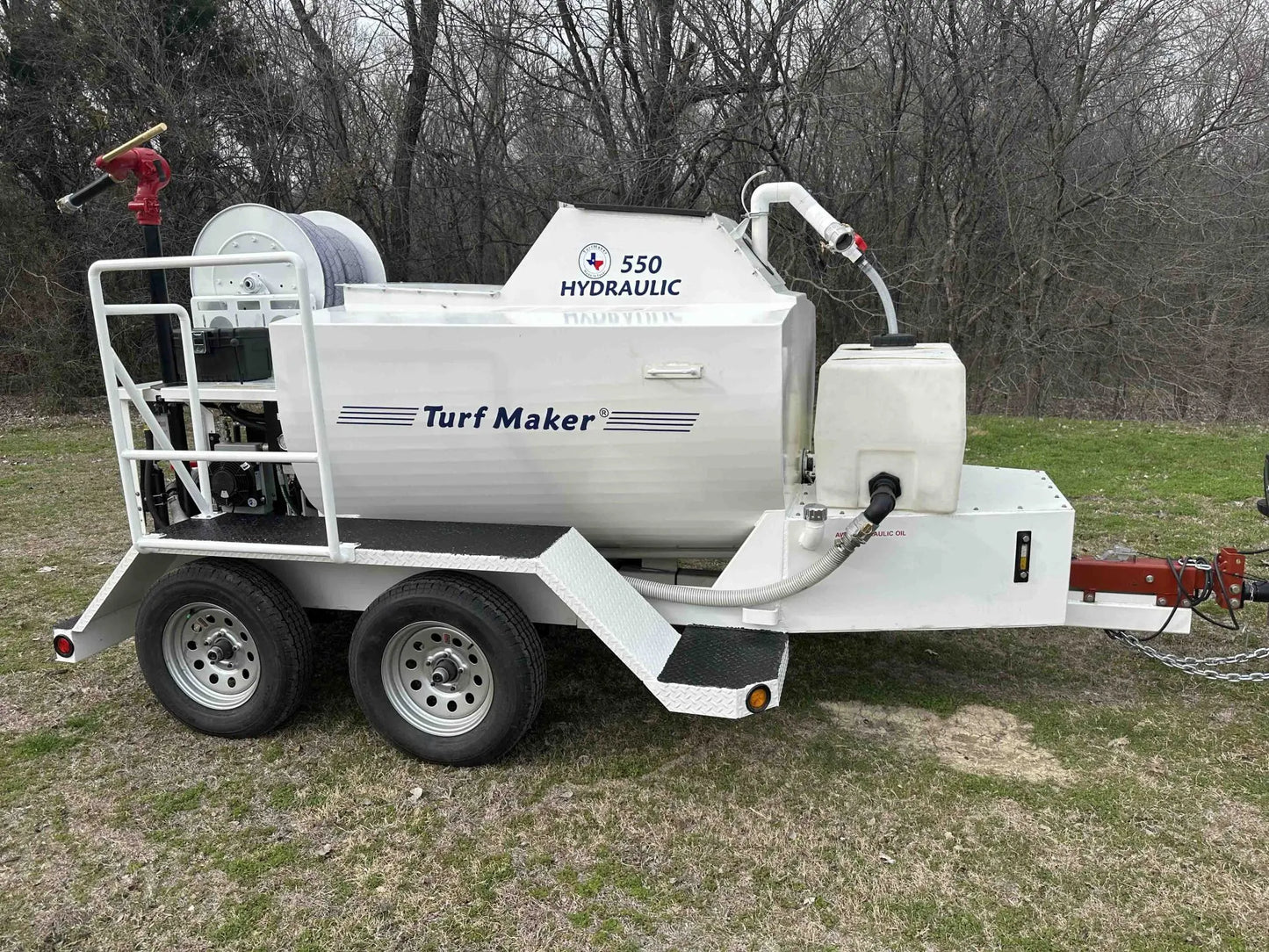TurfMaker Hydroseeder | Model 550 (Hydraulic) | Total Capacity 550 Gallons | Skid Frame Width 47" | Double Axle Trailer Option