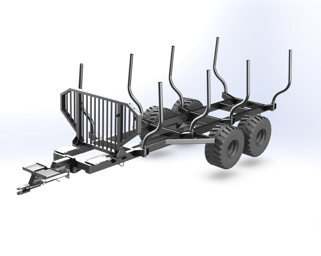 Woody Equipment 16′ Forestry Trailer Model 16-86 HV with Gooseneck Log Loader Model 170-HD | Pull Type | For Trucks, Skidders & Tractors