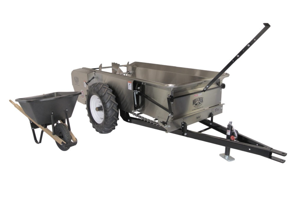 Millcreek | Mid-Size Stainless Steel Manure Spreader | Models 57SS & 77SS | Width 37″ To 44.5″ | Horsepower 18 To 22 HP | For Tractors