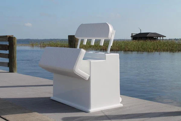 RIO MARINE CUSTOMS | Fiberglass Leaning Post | Livewell + Storage | Model DLPLW | 42" W x 36" D x 30" H | Heavy-Duty Fiberglass | For Fishing Enthusiasts
