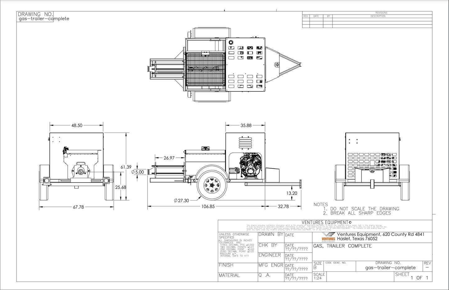 Venture 3/8 Special Trailer Concrete Gas | Engine Mounted Pump | 37HP | Capacity 100 Gallons