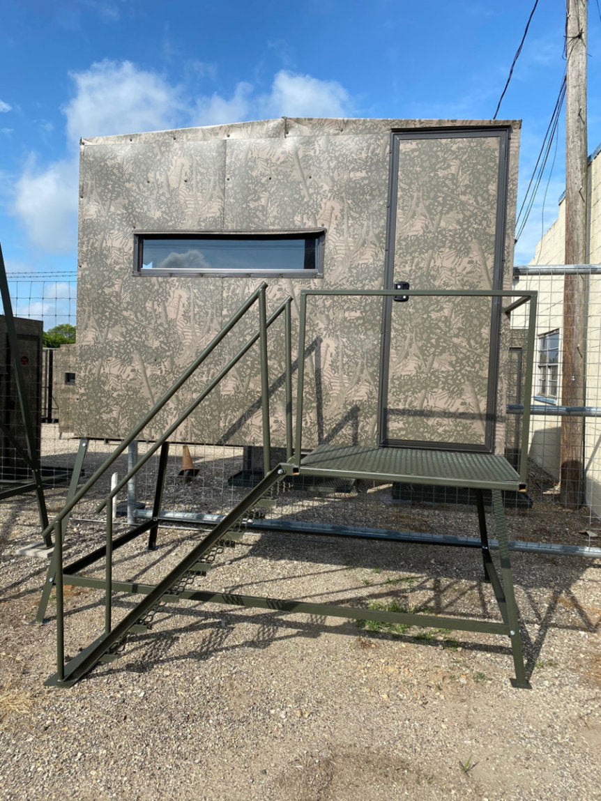 AWS Blind | Bushlan Outfitter Hunting Blinds | Models 5x5, 5x7 & 5x9 | Widths 60", 84" & 108" | Tower Heights Ground, 4', 8' & 12' | All-Metal Build | Combo Bow/Rifle Windows | For Deer Hunting