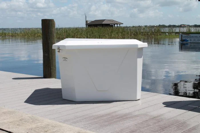 RIO MARINE CUSTOMS | Dock Box | Triangle | Model CMTRI-S | 54" W x 29" H x 34" D | Space-Saving Design | For Marine Storage
