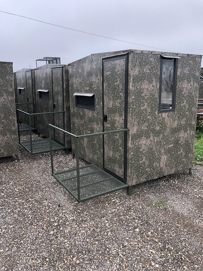 AWS Blind | Bushlan Outfitter Hunting Blinds | Models 5x5, 5x7 & 5x9 | Widths 60", 84" & 108" | Tower Heights Ground, 4', 8' & 12' | All-Metal Build | Combo Bow/Rifle Windows | For Deer Hunting