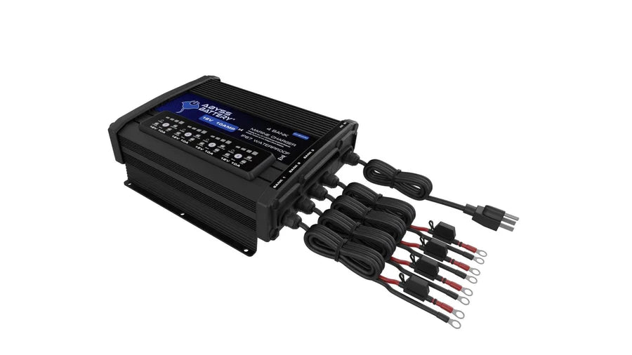 ABYSS® | 4 Bank 12V On-Board Marine Battery Charger | Model AB-CRG-12V-4B | 40A Total Output | For LiFePO₄, AGM & Lead Acid Batteries