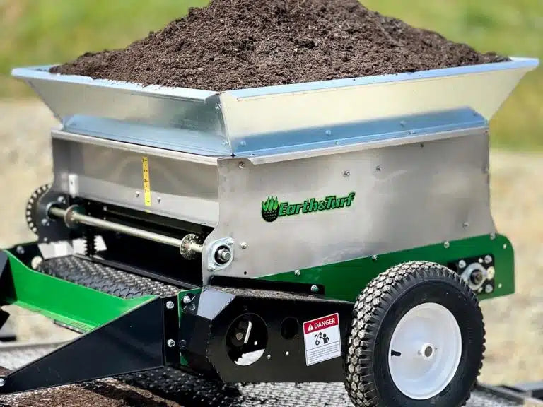 Earth & Turf | MultiSpread | 65PT Pull Behind Topdresser | 44" Overall Width | 30" Spread Width | 12 HP Minimum | For Tractor & ATV Compatible