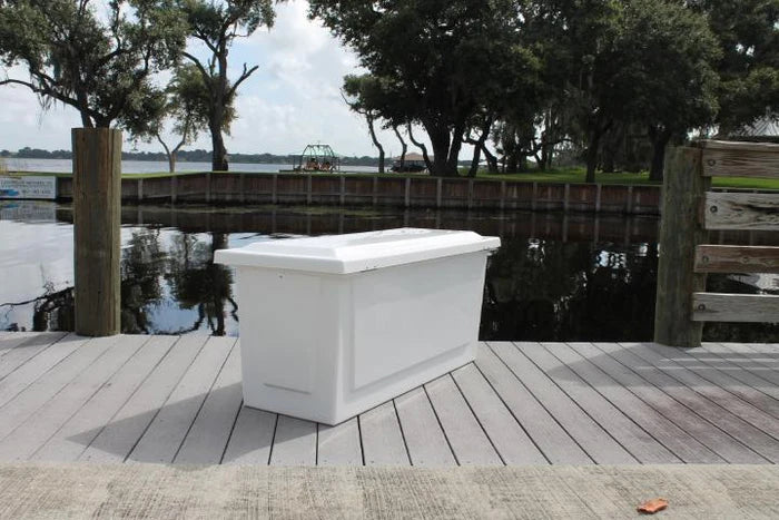 RIO MARINE CUSTOMS | Dock Box | Model CM054-S | 54" W x 24" H x 22" D | Heavy Duty Fiberglass | For Narrow Docks