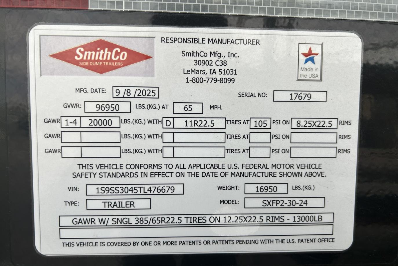 SmithCo Side Dump Trailer | Model SXFP2-30-24 | Frame Length 30' | Tub Length 24'