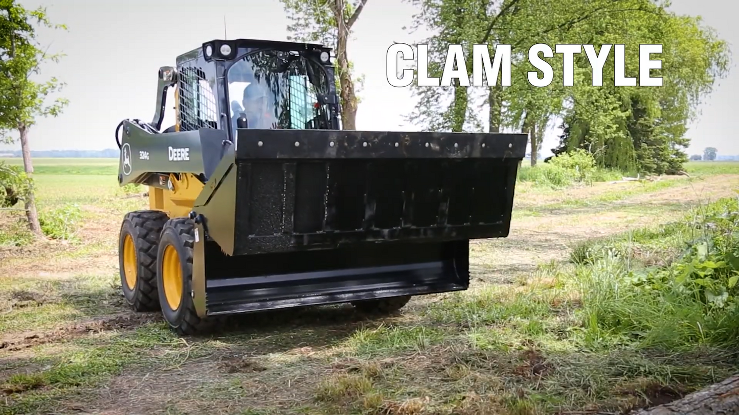 HLA Attachments | 4-in-1 Skid Steer Bucket | Models SBFNO66 To SBFNO84 | Widths 66" To 84" | Heaped Capacity Up To 17.7 cu.ft. | Hydraulic Flow Range 12-18 GPM |For Skid Steer