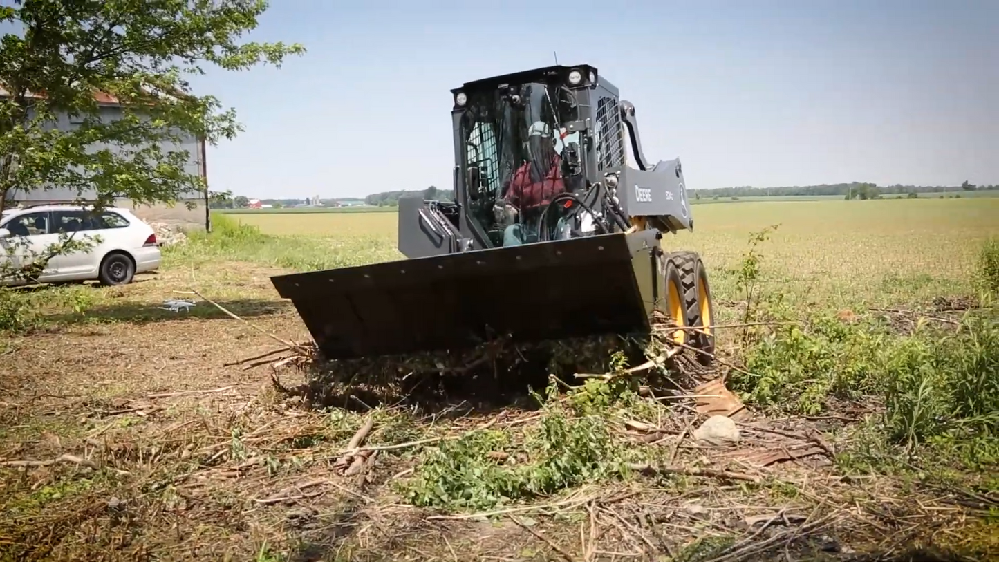HLA Attachments | 4-in-1 Skid Steer Bucket | Models SBFNO66 To SBFNO84 | Widths 66" To 84" | Heaped Capacity Up To 17.7 cu.ft. | Hydraulic Flow Range 12-18 GPM |For Skid Steer