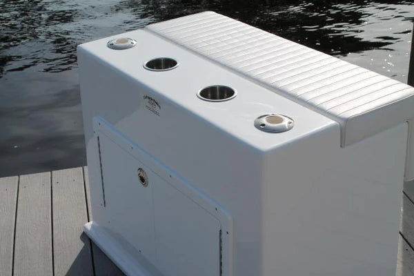 RIO MARINE CUSTOMS | Fiberglass Leaning Post with Cabinet | Model CMSFLP | 42" W x 24" D x 30" H | Stylish and Functional Seating | For 22' to 32' Feet Boats