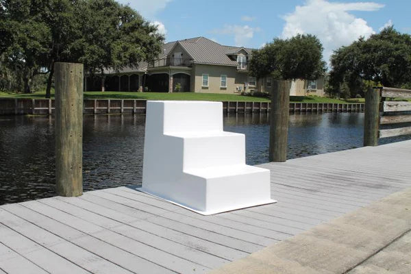 RIO MARINE CUSTOMS | Boarding System w/ Handrail | 3-Step Fiberglass | Model CMS03-RR | 22" W x 17.5" D x 14" H | UV-Resistant Gelcoat | For Boat & Dockside